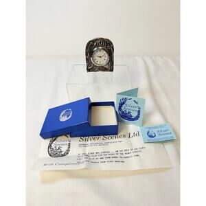 Silver Scenes Silverplated Mini Clock with Bird and Blue Bells